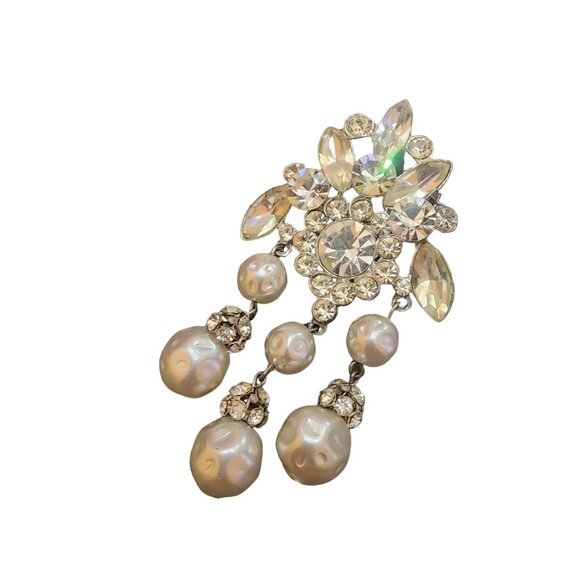 Vintage Unsigned Older Pot Metal Blingy Dangle Brooch (A4766) - Picture 2 of 3